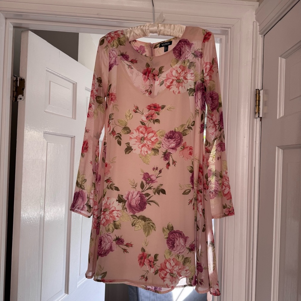 Floral Sheer Long Sleeve Dress with Slip